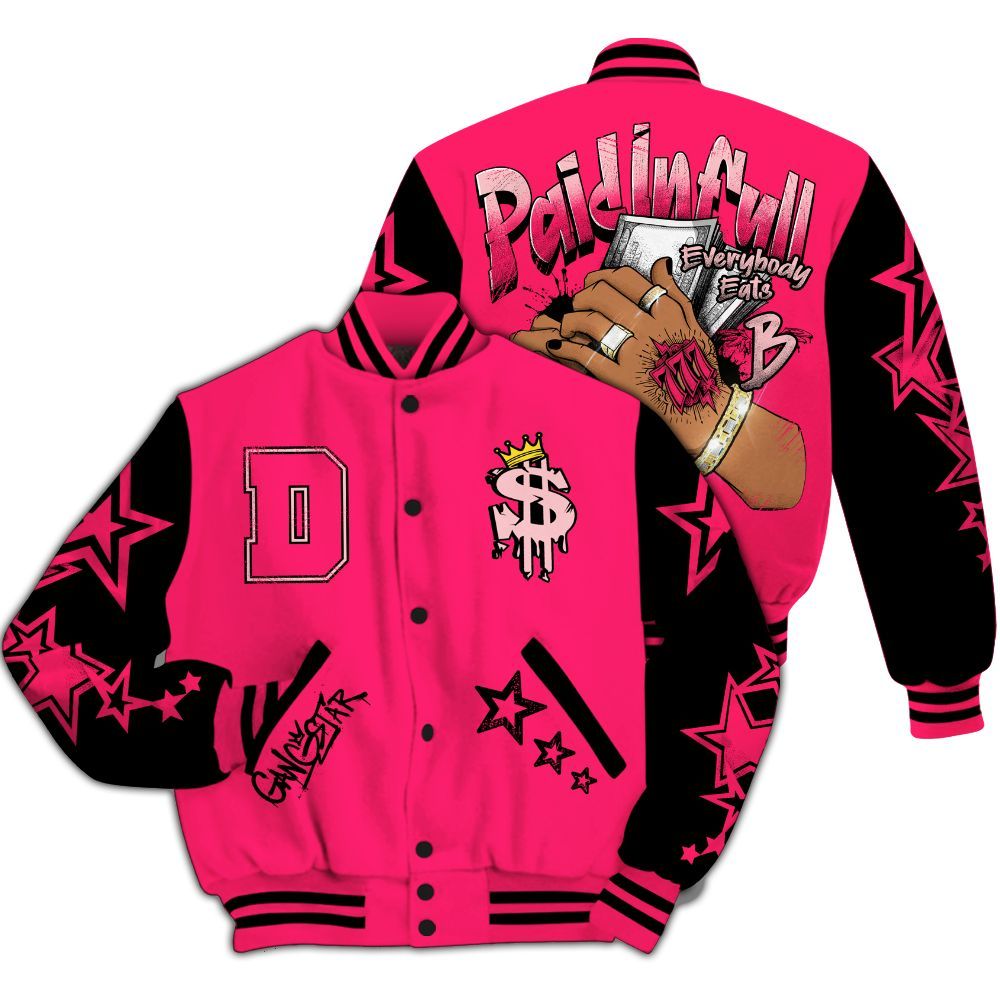 Varsity Jacket To Match A'One Hyper Pink Varsity Jacket, Lucky Money Paid In Full Retro All Over Print