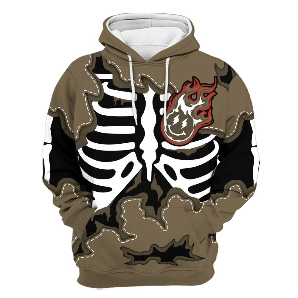 Hoodie To Match Olive 9s - Skeleton Smiley Face All Over Print