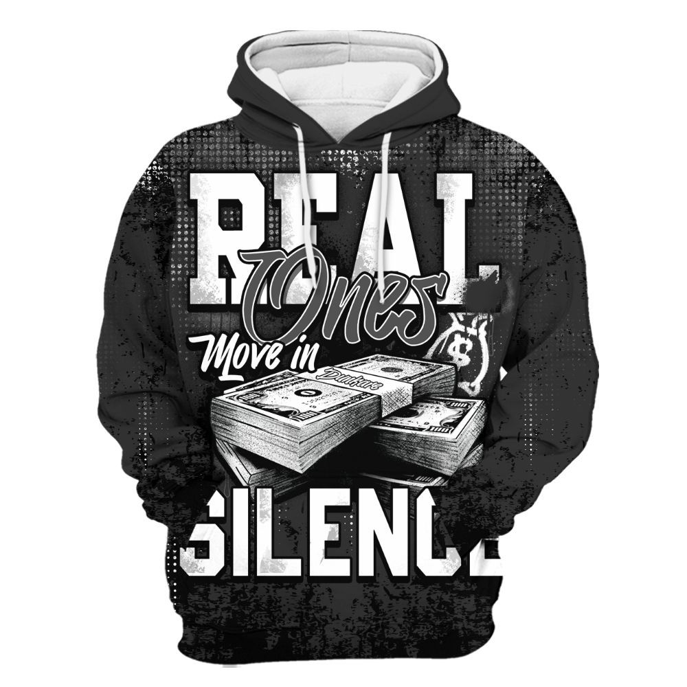 Hoodie To Match White Thunder 4s - Move In Silence Money Street Retro All Over Print