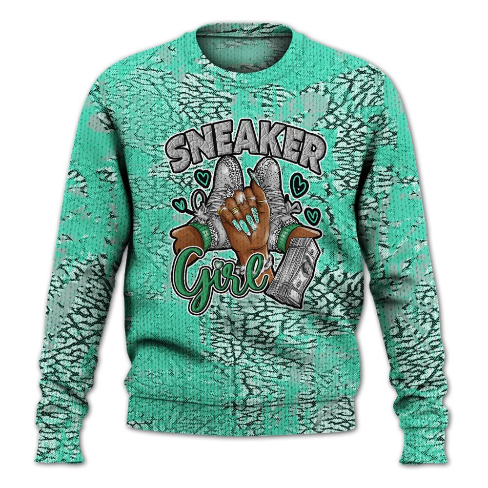 Knitted Sweater To Match Black Green Glow 3s - Sneakerz Girlz Heart Grunge