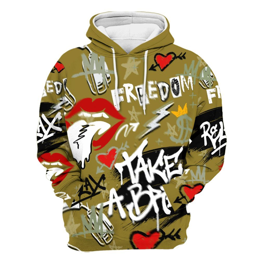 Hoodie To Match Air Flightposite Metallic Gold - Take Break Freedom Graffiti Streetwear All Over Print