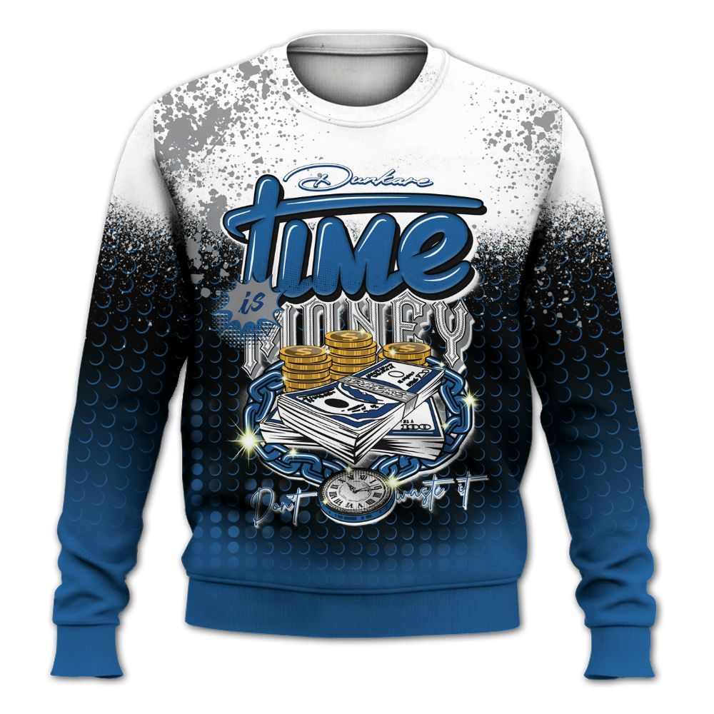 Sweatshirt To Match French Blue 13s - Halftone Time Is Money All Over Print