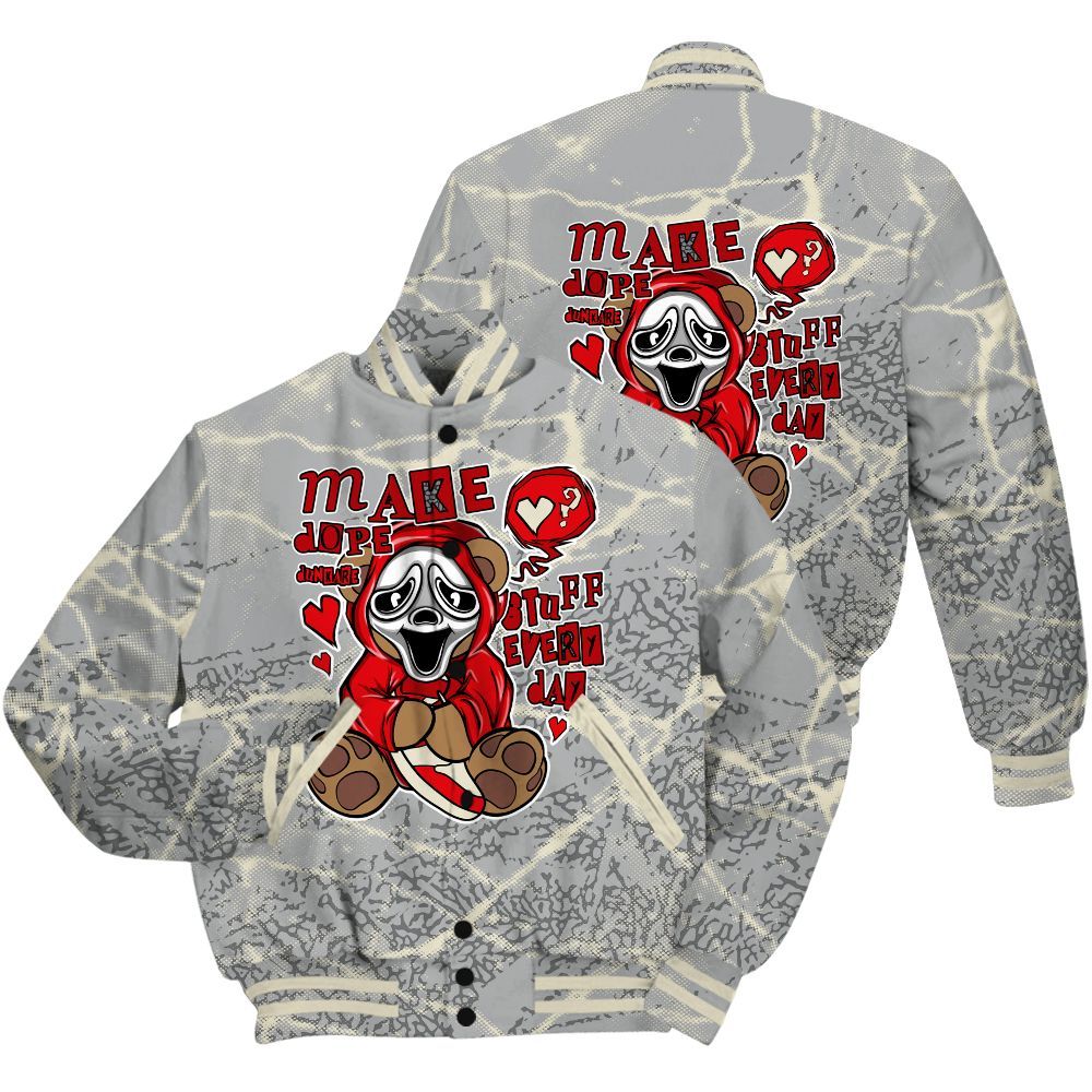 Varsity Jacket To Match Cement Grey 3s Shirt - Make Dopes Bear Profound All Over Print