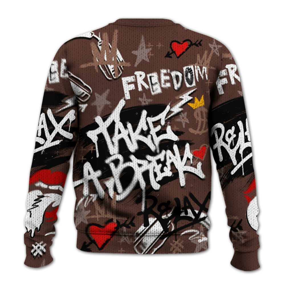 Knitted Sweater To Match KD 4 Christmas - Take Break Freedom Graffiti Streetwear