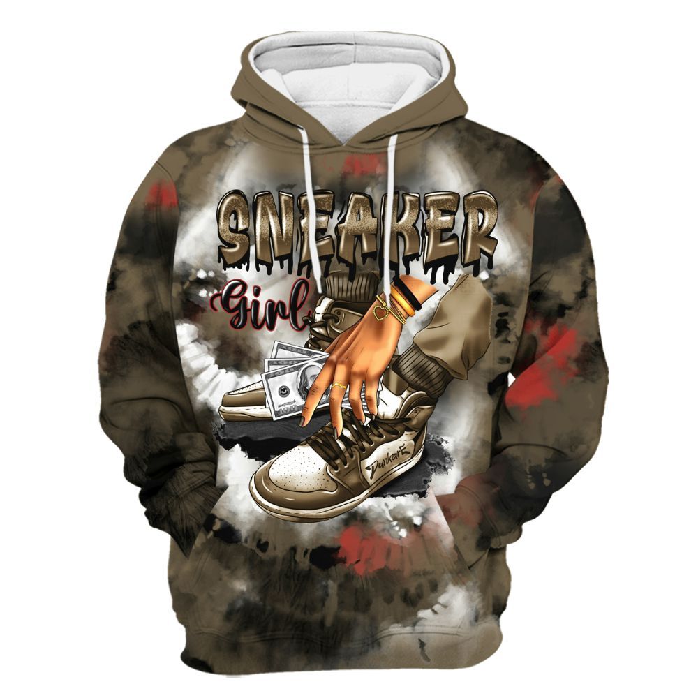 Hoodie To Match Olive 9s - SNEAKER Girl Money Drip Tie Dye All Over Print