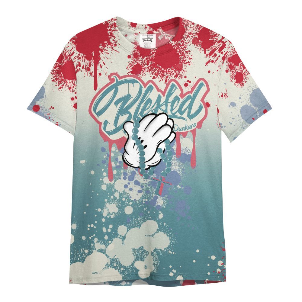 Shirt To Match Dunk Low Denim Turquoise Royal - God Blessed Ink Drip All Over Print