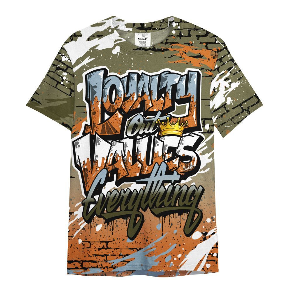 Shirt To Match Olive 5s - Values Of Loyalty Drip All Over Print