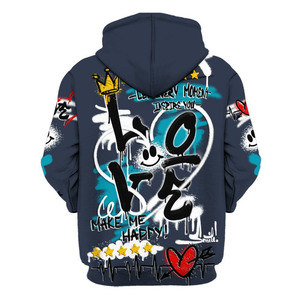 Hoodie To Match Retro Obsidian 13s - Happy Love Beats Graffiti Streetwear All Over Print
