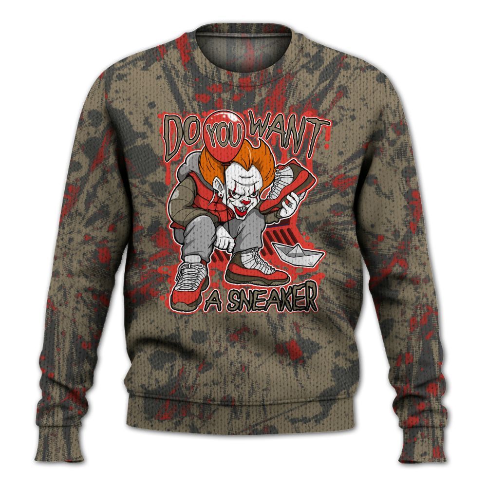 Knitted Sweater To Match Olive 9s - Clown Scary Sneakers Graphic Halloween