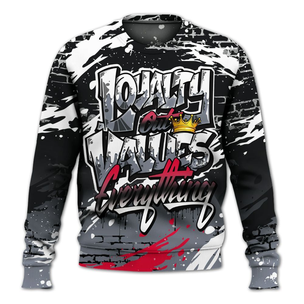 Sweatshirt To Match Mid Black Metallic 1s - Values Of Loyalty Drip All Over Print