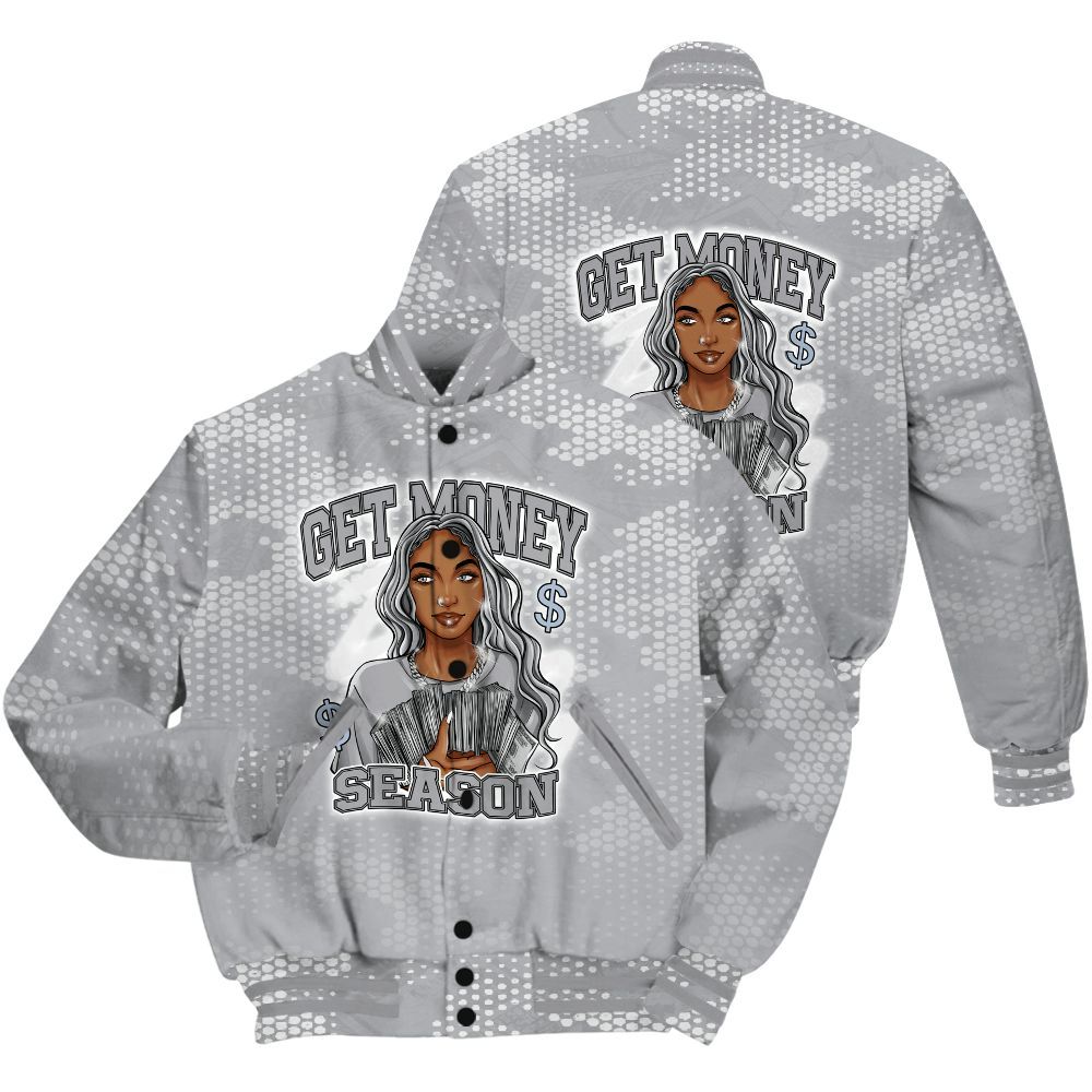 Varsity Jacket To Match Low OG Wolf Grey 1s Shirt - Get Moneys Season Banknote All Over Print