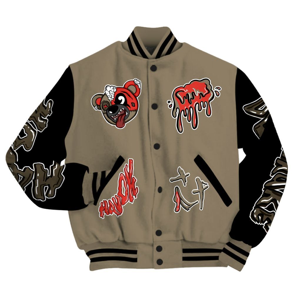 Varsity Jacket To Match Olive 9s - Havok Bear All Over Print
