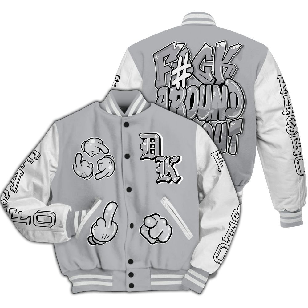 Varsity Jacket To Match Low OG Wolf Grey 1s - F Around Find Out Graphic All Over Print