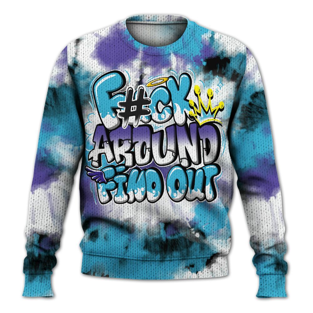 Knitted Sweater To Match Retro Aqua 6s - Tie Dye FK Around Find Out