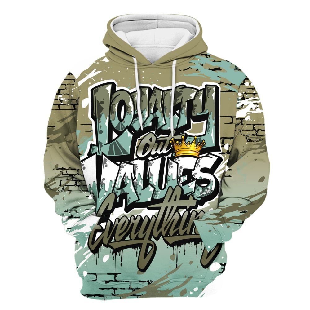 Hoodie To Match Dunk Low Suede Olive Aura - Values Of Loyalty Drip All Over Print