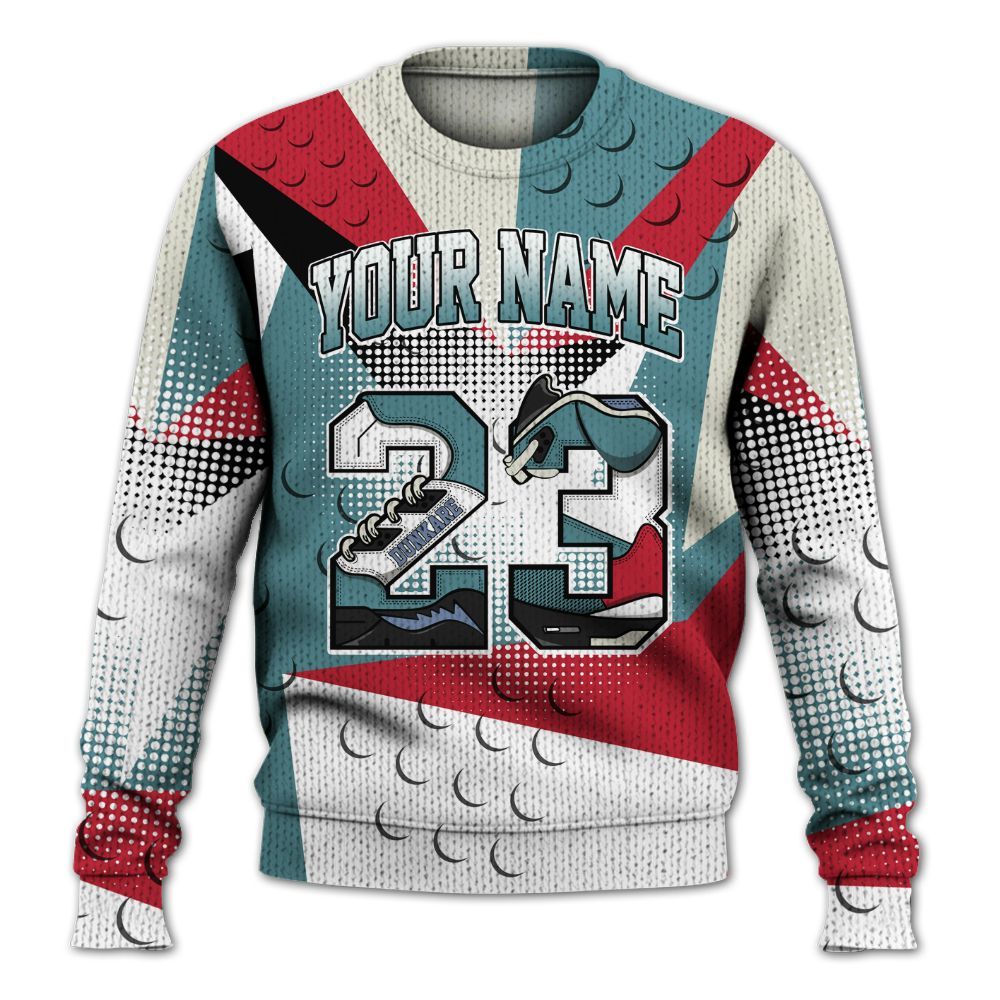 Knitted Sweater To Match Dunk Low Denim Turquoise Royal - Poly Custom Name Number 23 5s