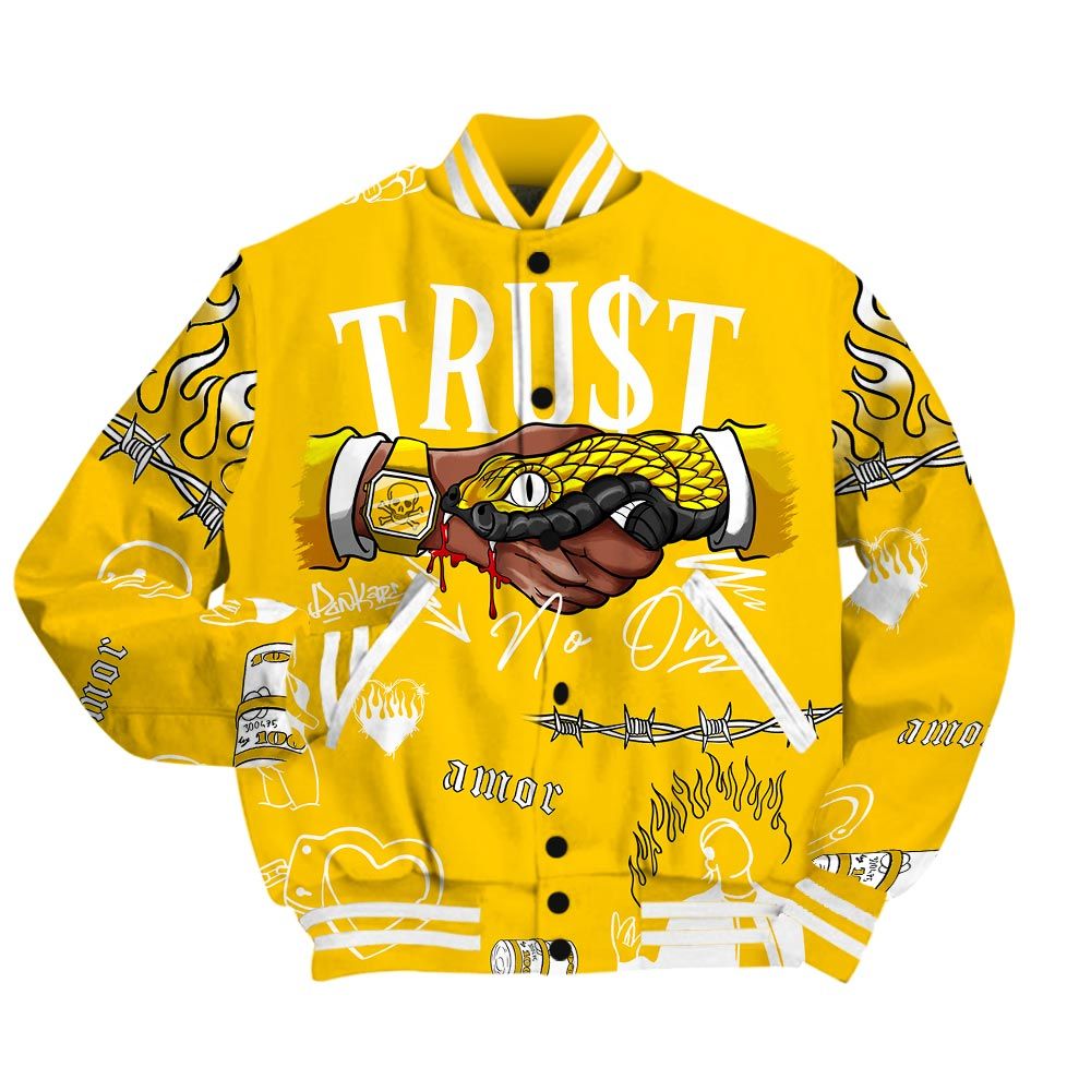 Varsity Jacket To Match Varsity Streetwear Snake Trust No One, Vivid Sulfur 4s T-Shirt, Sneaker Vivid Sulfur 4s Baseball Varsity Jacket 1604 NCT