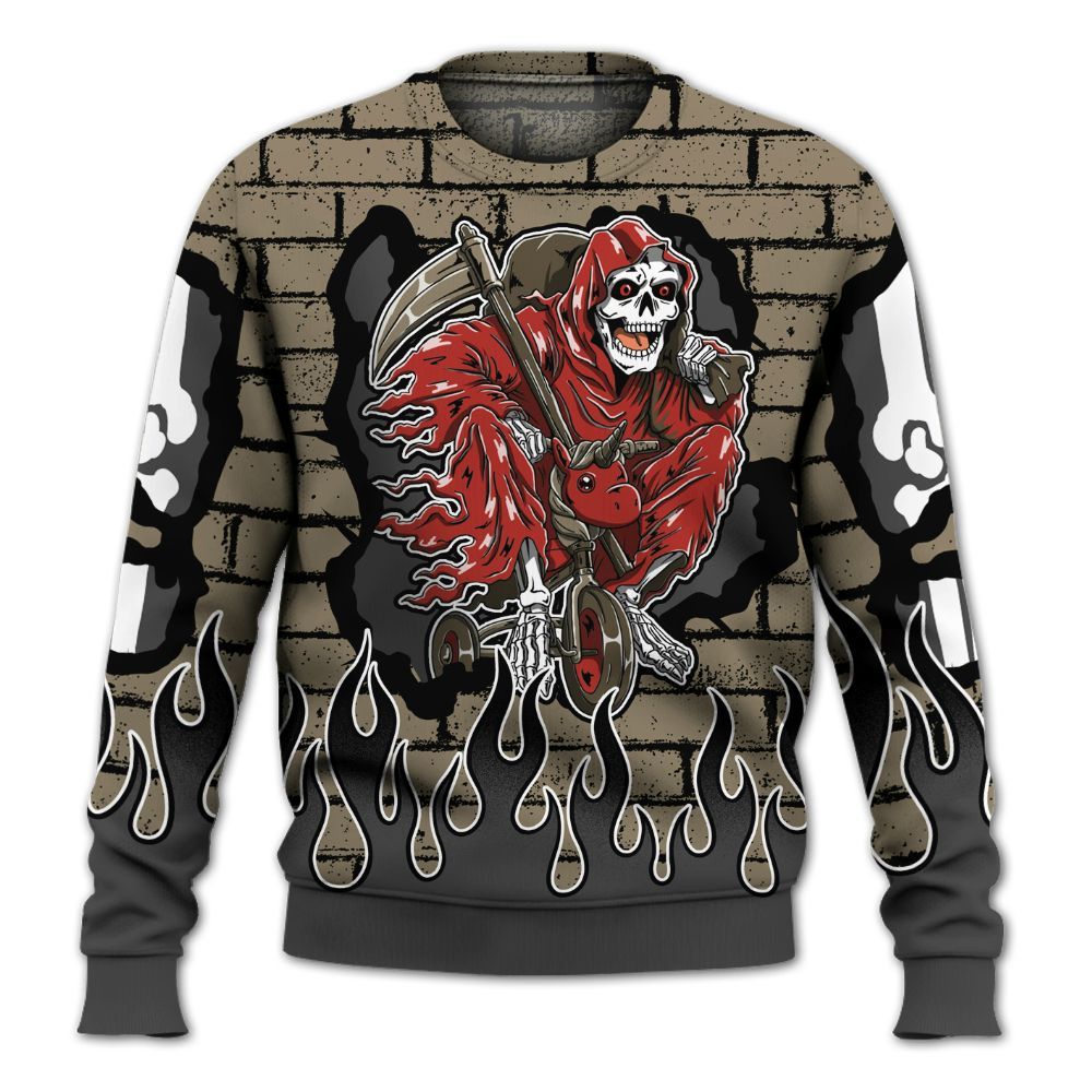 Sweatshirt To Match Olive 9s - Self Make Skeleton Crashed All Over Print