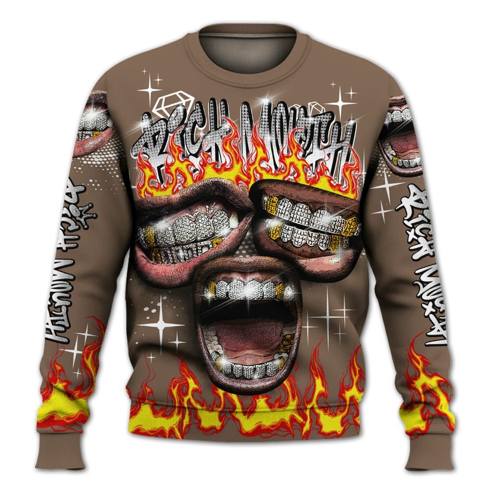 Sweatshirt To Match Dark Mocha Jack - Rich Mouth Fire Rap Retro 90s All Over Print