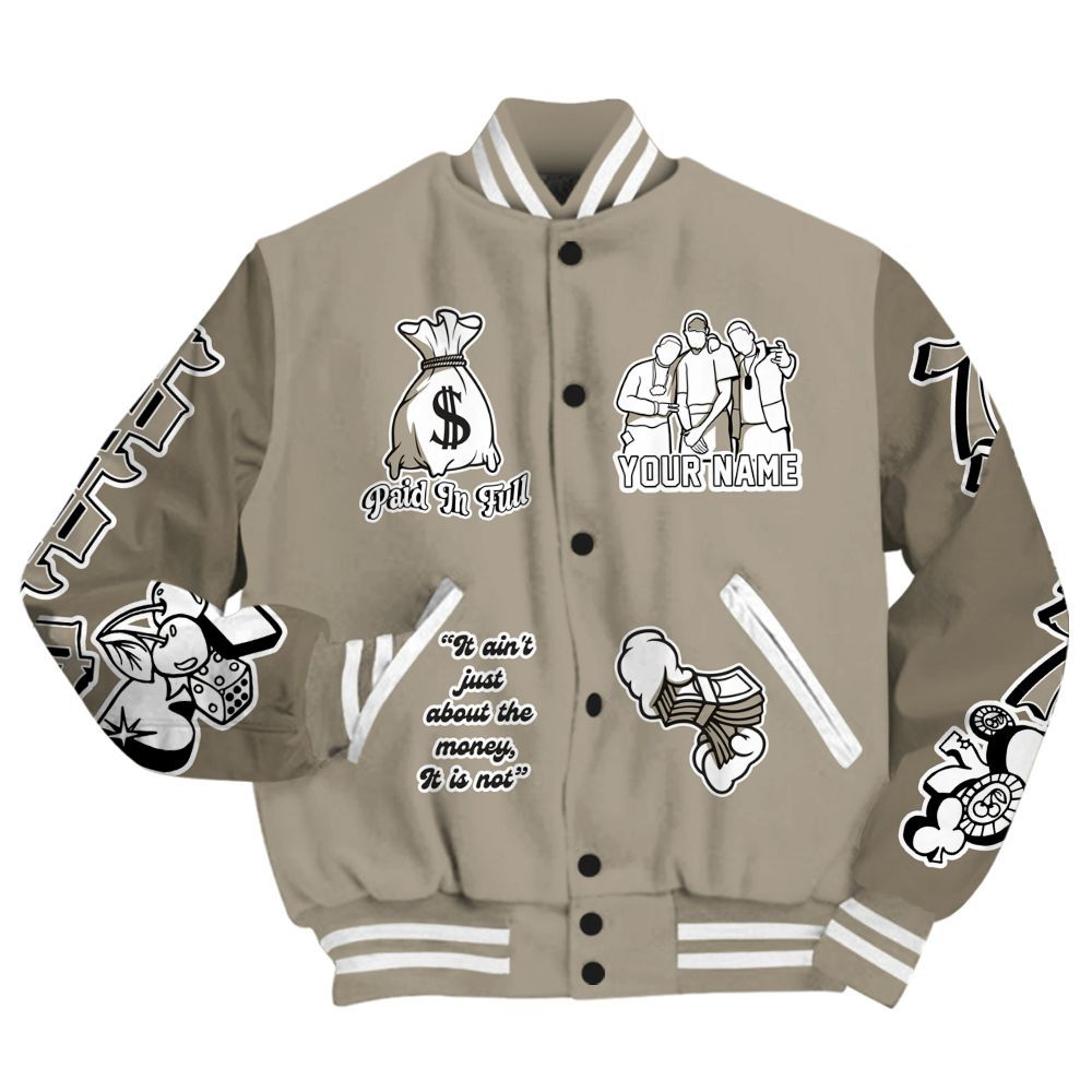 Varsity Jacket To Match High OG Khaki 1s - Paid In Full Baseball Varsity Jacket Custom Name All Over Print