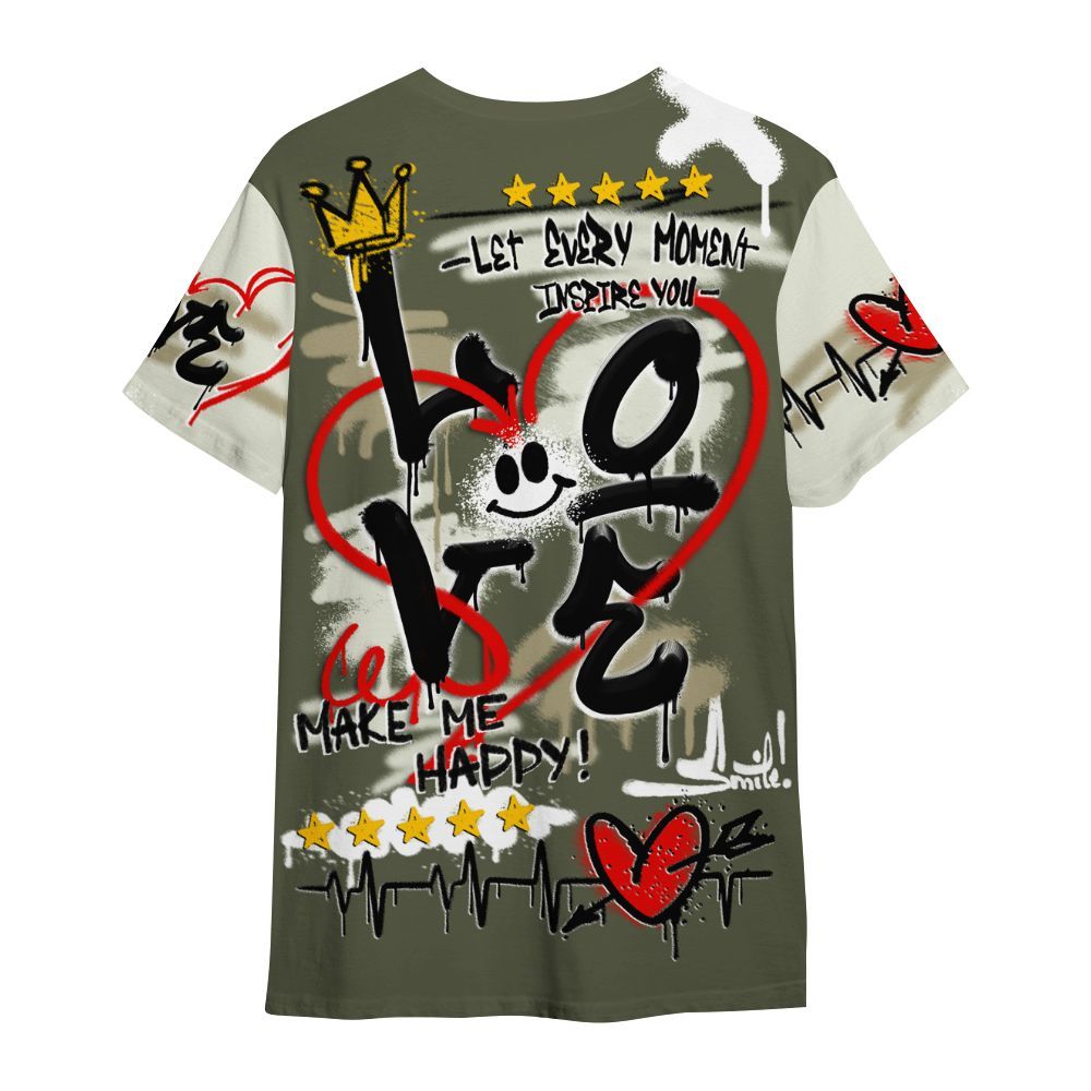 Shirt To Match Low OG Medium Olive 1s - Happy Love Beats Graffiti Streetwear All Over Print