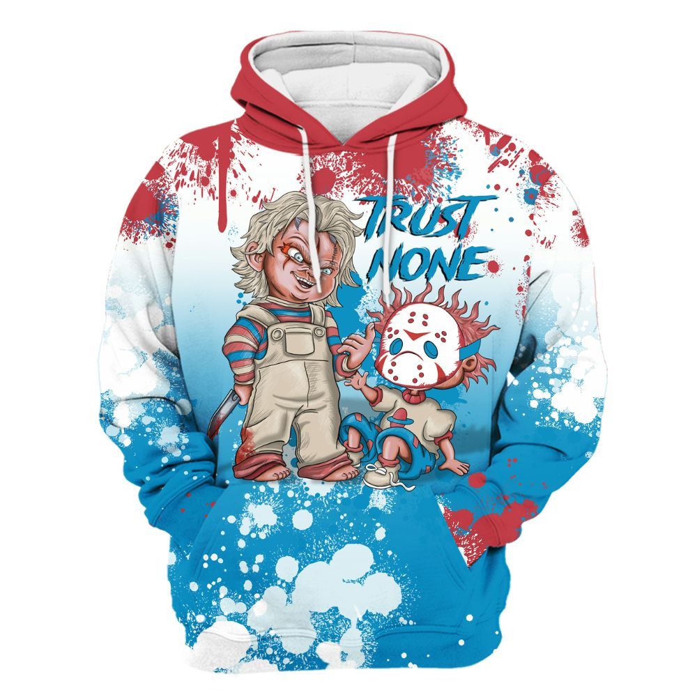 Hoodie To Match High OG University Red Dark Powder Blue 1s - Trust No One Scary All Over Print