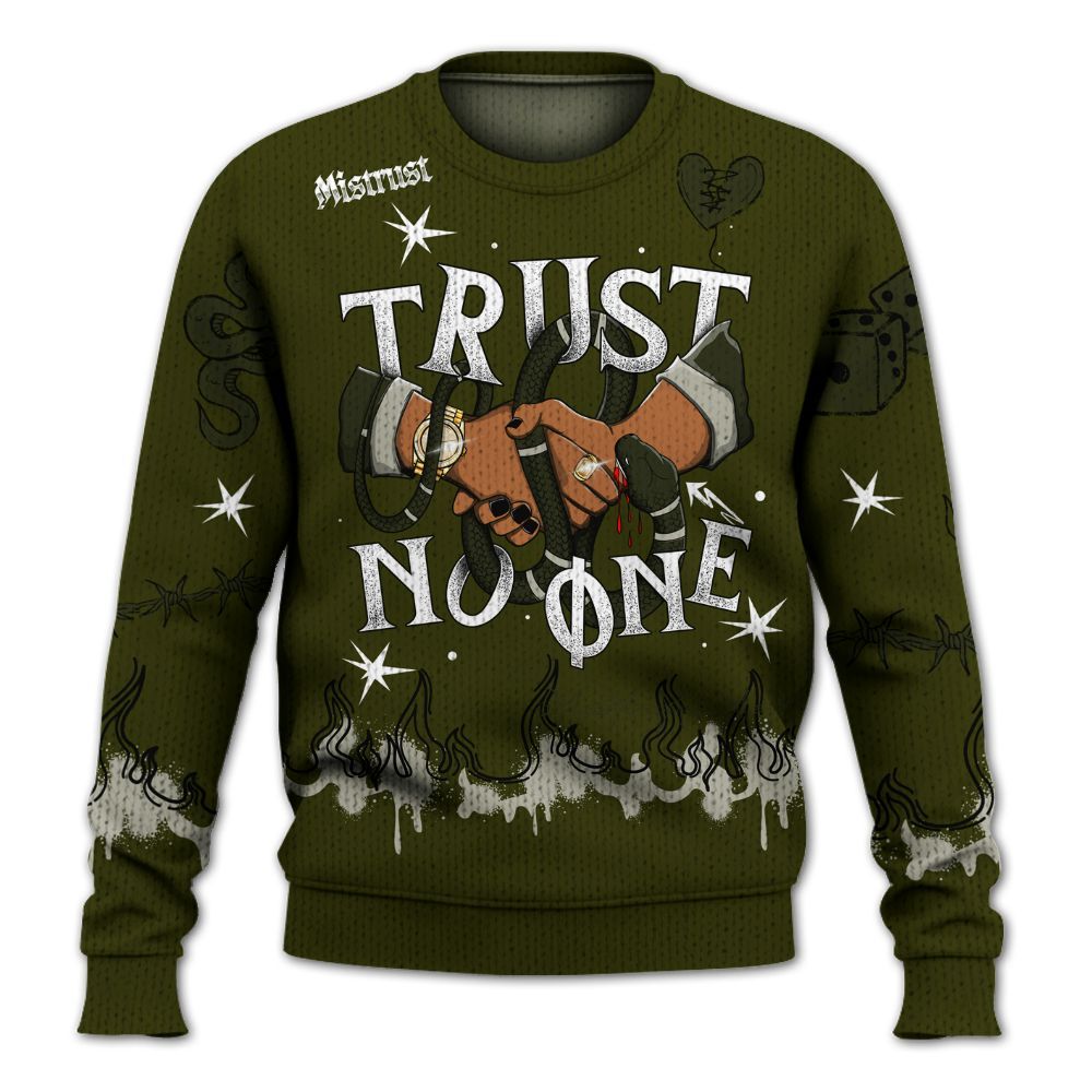 Knitted Sweater To Match Dunk Low Pale Ivory Cargo Khaki - Trust No One Snake-Bite Doodle Crayon
