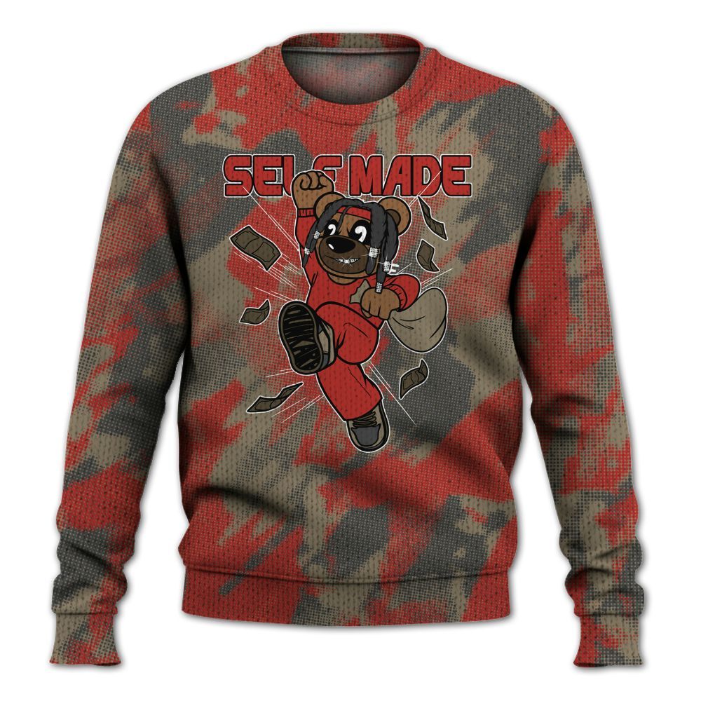 Knitted Sweater To Match Olive 9s - Autonomous Bear Abstract Halftone