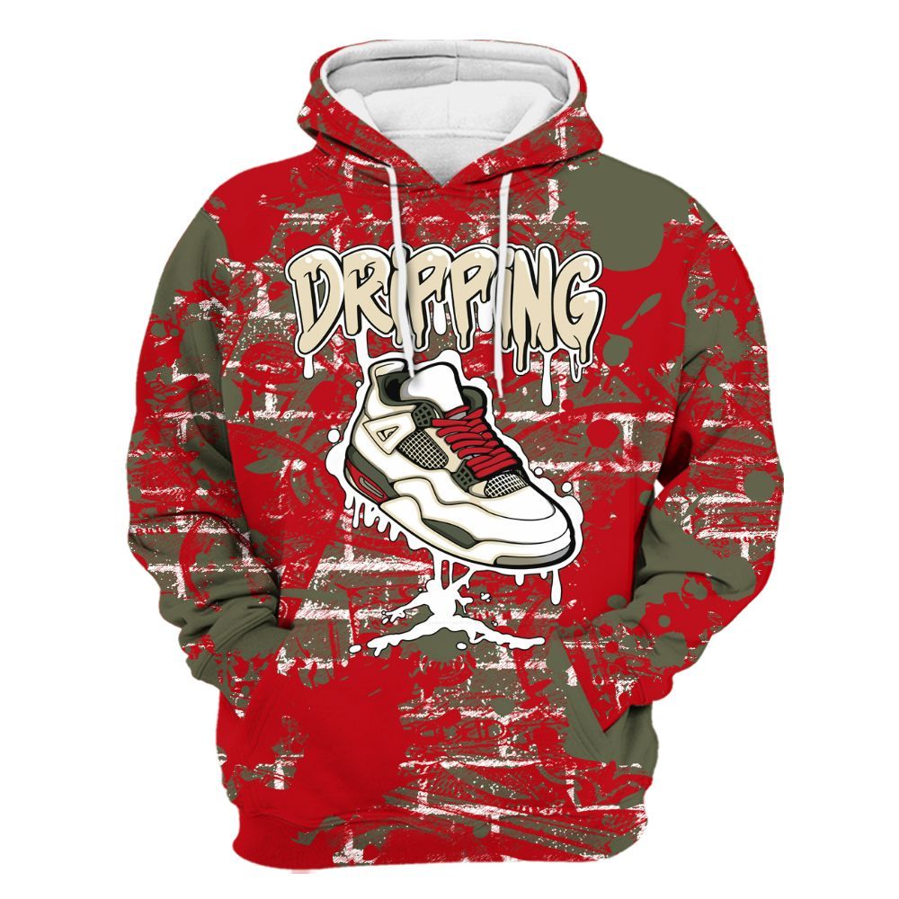Hoodie To Match Low OG Medium Olive 1s - Dripping Shoe 4S Graphic Street Art All Over Print