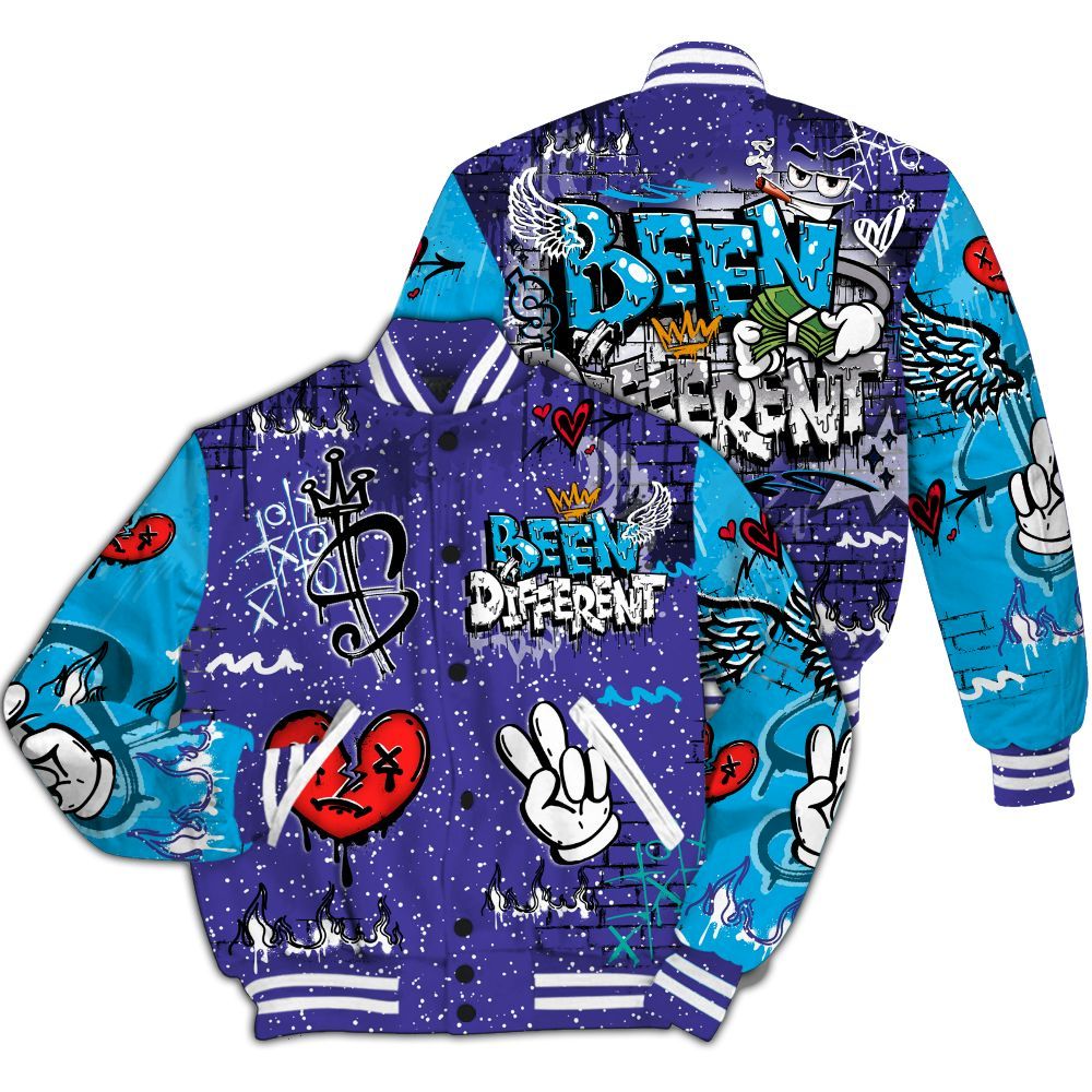 Varsity Jacket To Match Retro Aqua 8s - Been Dif2erent Drip Graffiti All Over Print
