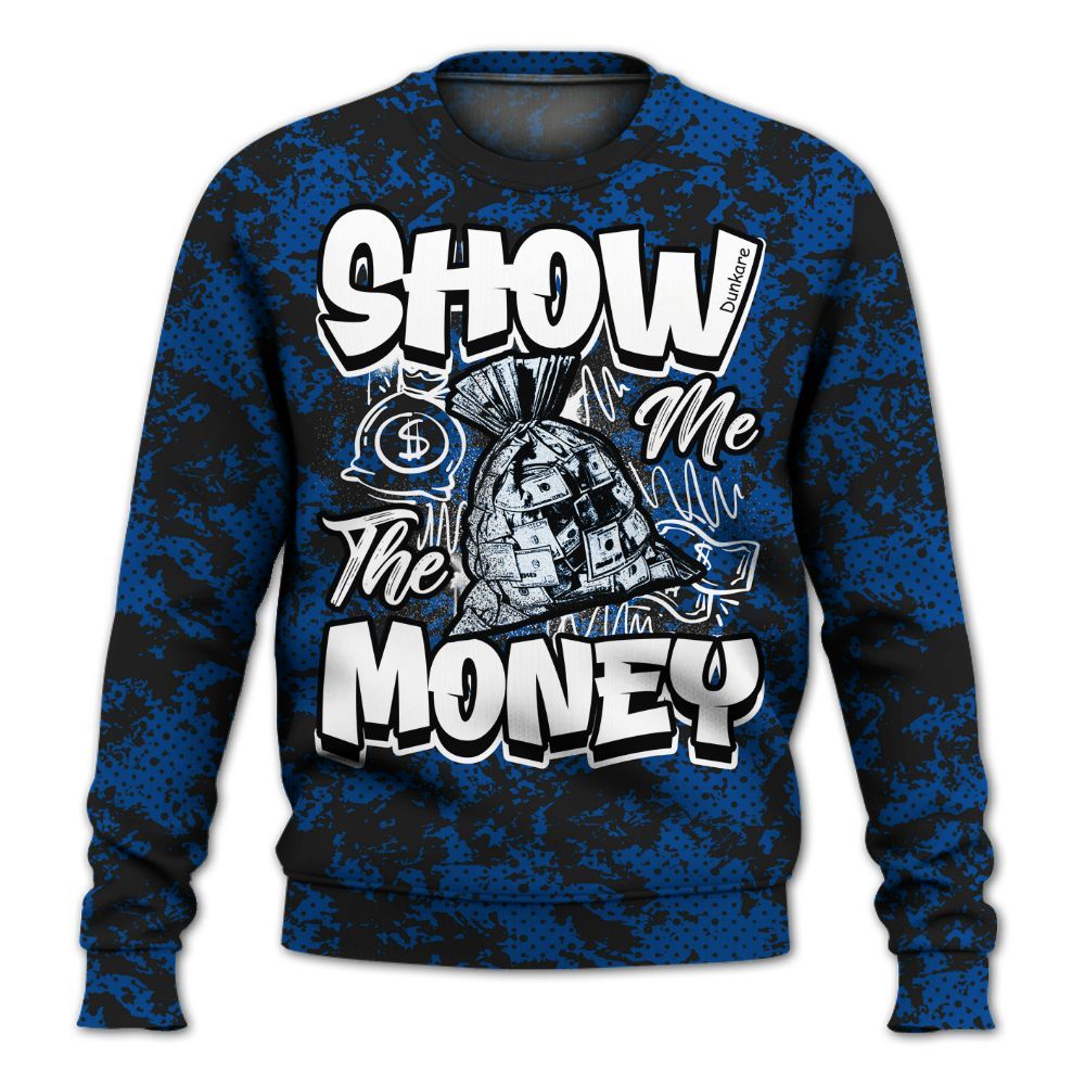 Sweatshirt To Match Low 85 Royal 1s - Show Me The Money Retro All Over Print