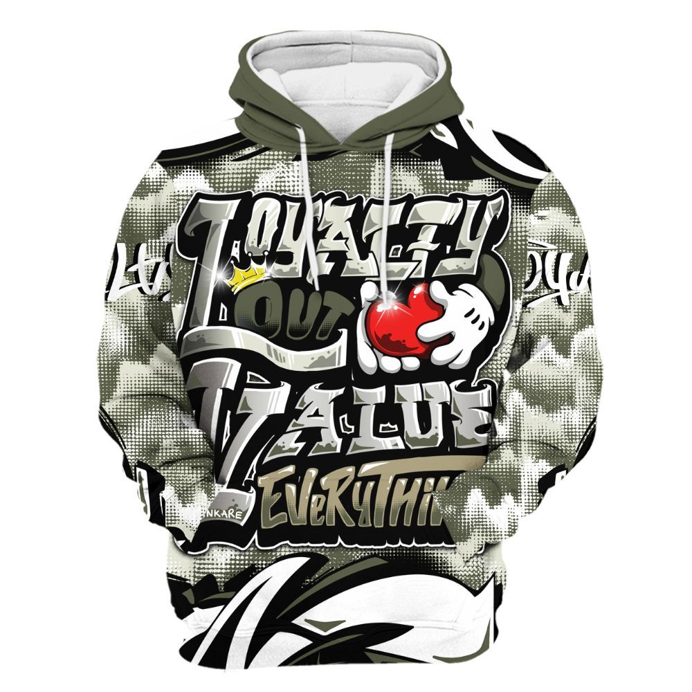 Hoodie To Match Low OG Medium Olive 1s - Loyalty Out Value Graffiti All Over Print