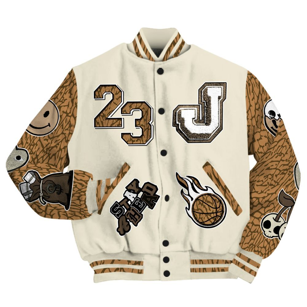 Varsity Jacket To Match Orewood Brown 3s - Hustles Money Number 23 All Over Print