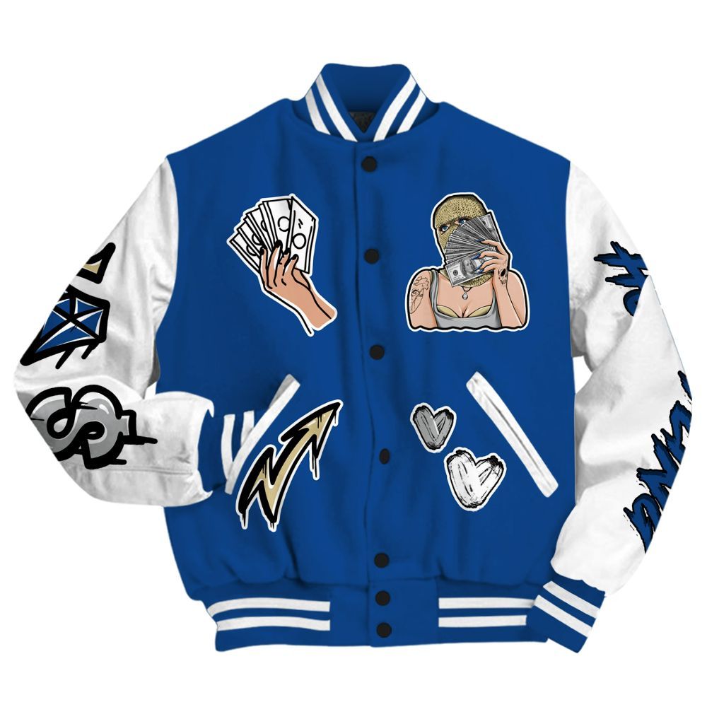 Varsity Jacket To Match Air Ship Royal Blue - Hustling Unique All Over Print