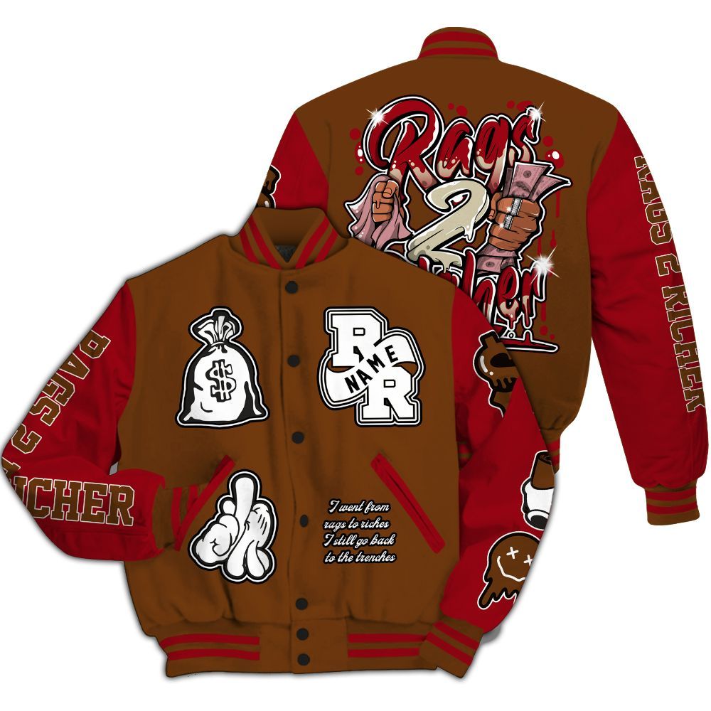 Varsity Jacket To Match Archaeo Brown 5s - Rag 2 Rich Graphic Custom Name All Over Print