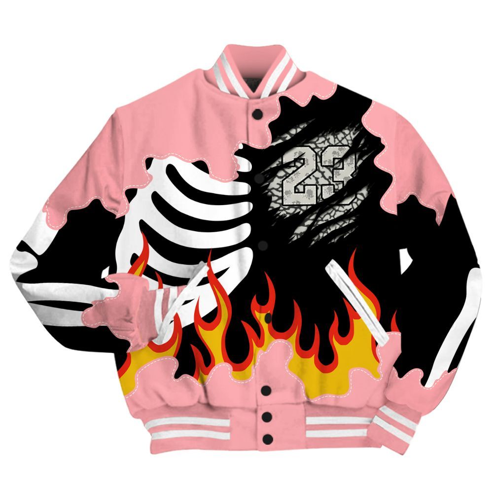 Varsity Jacket To Match Retro Wings 3s - Burning Skeleton 23 G.O.A.T All Over Print
