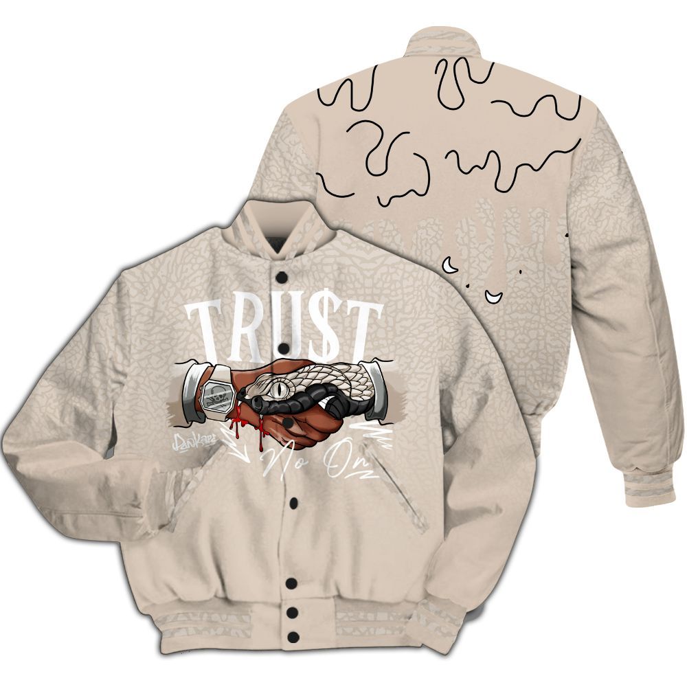 Varsity Jacket To Match Desert Sand 3s - Trust No One Drip All Over Print