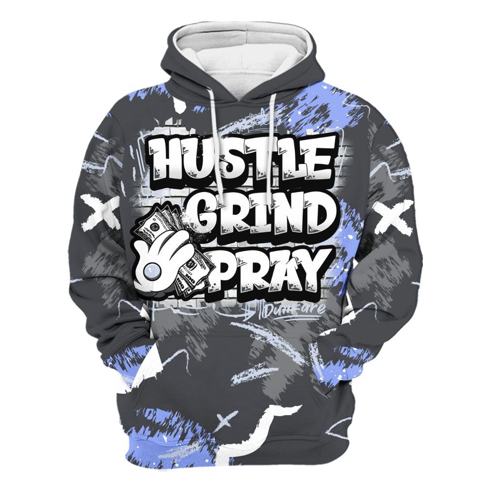 Hoodie To Match Retro Awake Racer Blue - Hustle Grind Pray All Over Print