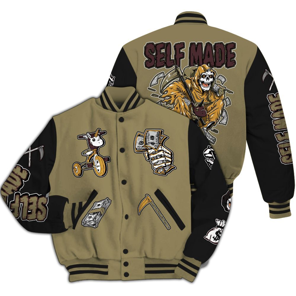 Varsity Jacket To Match Black Olive 7s - Self Make Skeleton All Over Print