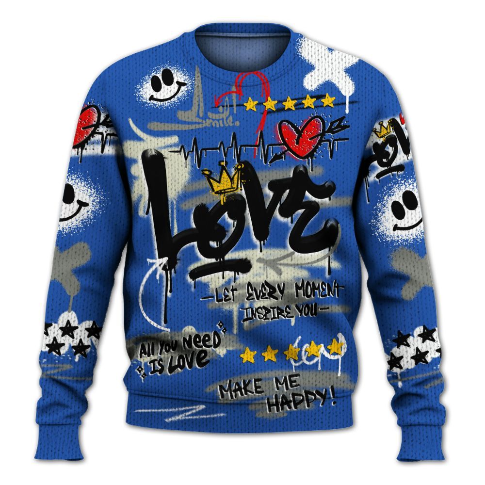 Knitted Sweater To Match Lucky Shorts 3s - Happy Love Beats Graffiti Streetwear