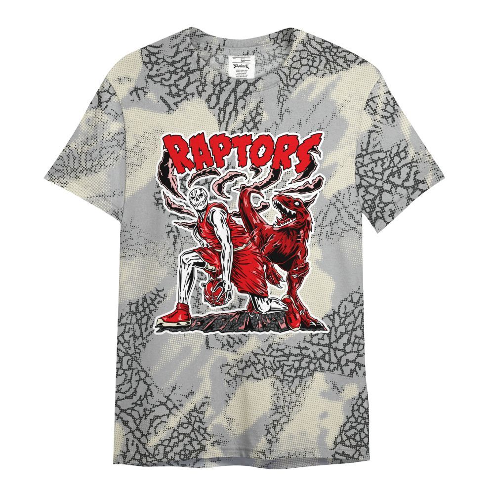 Shirt To Match Cement Grey 3s - Raptors Skeleton Abstract Halftone All Over Print