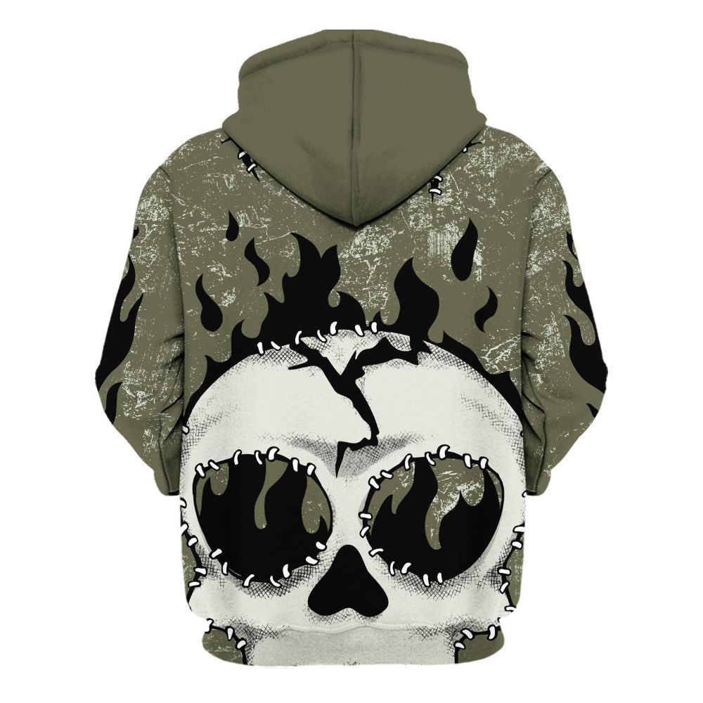 Hoodie To Match Travis Scott Low OG Medium Olive 1s - Cracked Skull Stitches All Over Print