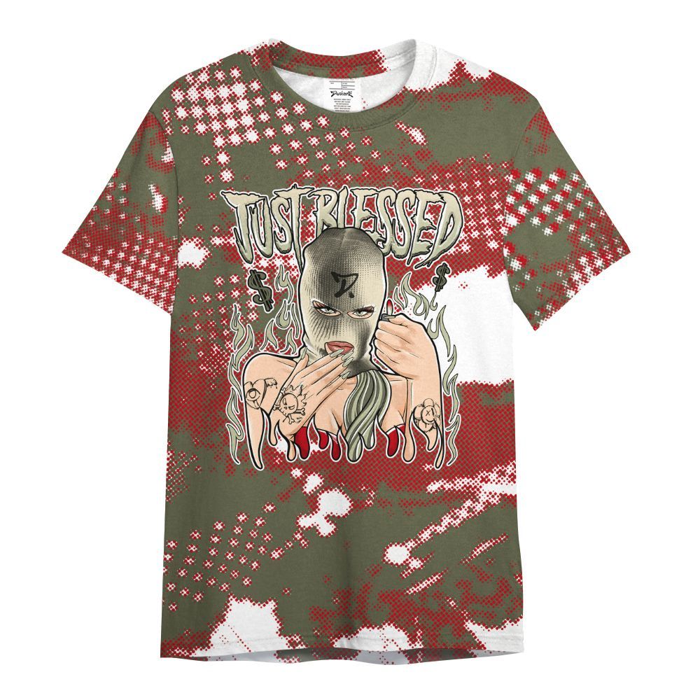 Shirt To Match Low OG Medium Olive 1s - Blessed!! Smoke Dot All Over Print