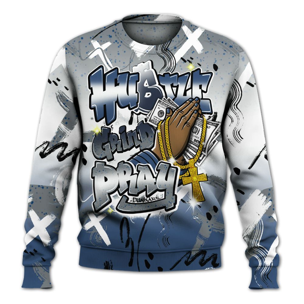 Sweatshirt To Match Midnight Navy 4s - Money Hustle Grind Pray All Over Print