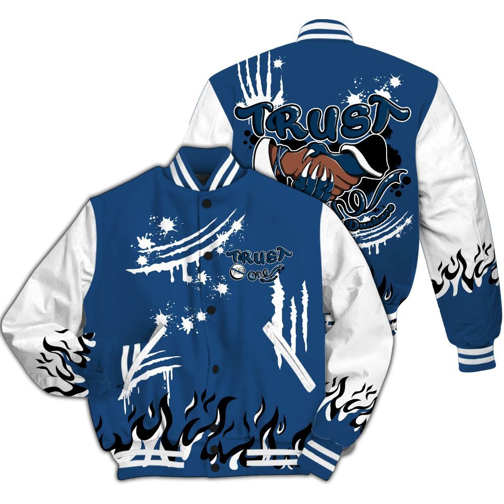 Varsity Jacket To Match High OG Midnight Navy 1s - Graphic Trust No One All Over Print