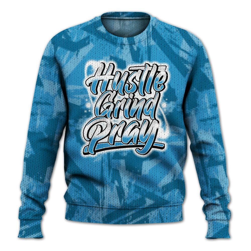 Knitted Sweater To Match Powder Blue 9s - Hustles And Prayer Graphic Halftone