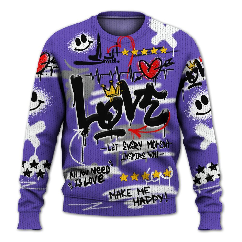 Knitted Sweater To Match Field Purple 12s - Happy Love Beats Graffiti Streetwear