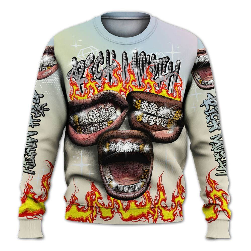 Sweatshirt To Match Joins Year Of The Snake 5s - Rich Mouth Fire Rap Retro 90s All Over Print