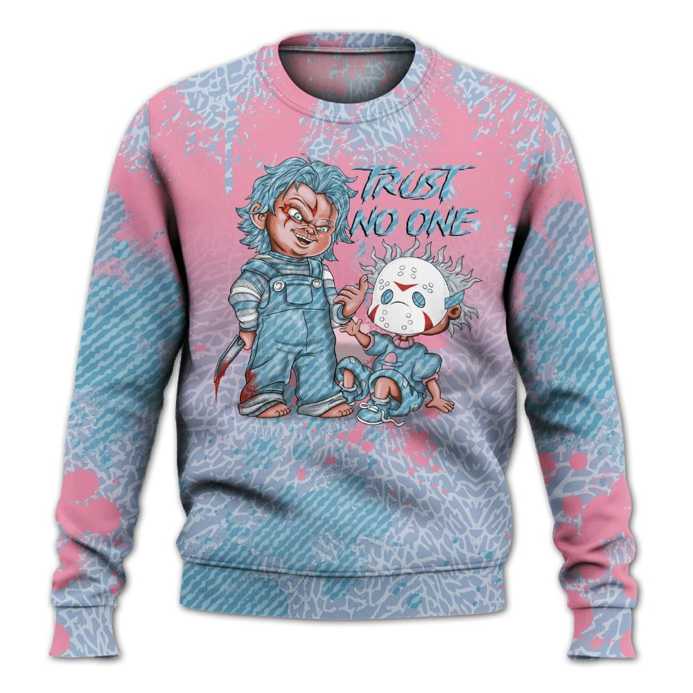 Sweatshirt To Match Denim Pink Glow 3s - Trust No One Scary All Over Print