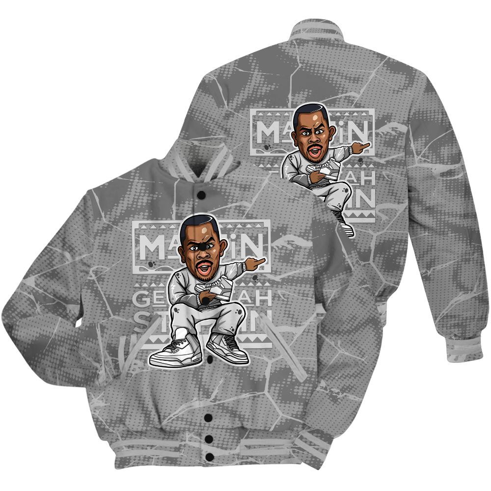 Varsity Jacket To Match Black Wolf Grey 12s Shirt - Get Tag Sneakers Steppin' Graphic Crack All Over Print